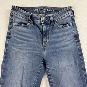 American Eagle Jeans Women's 24 Blue Hi Rise Jeggings‎ Distressed Stretch Denim